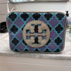 Tory Burch Ella Purple Patterned Cosmetic Pouch / Bag